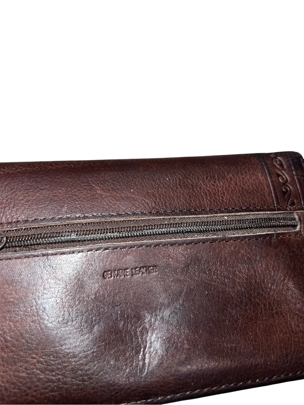 Vintage Genuine Leather Checkbook Cover Wallet Brown Organizer Register Holder